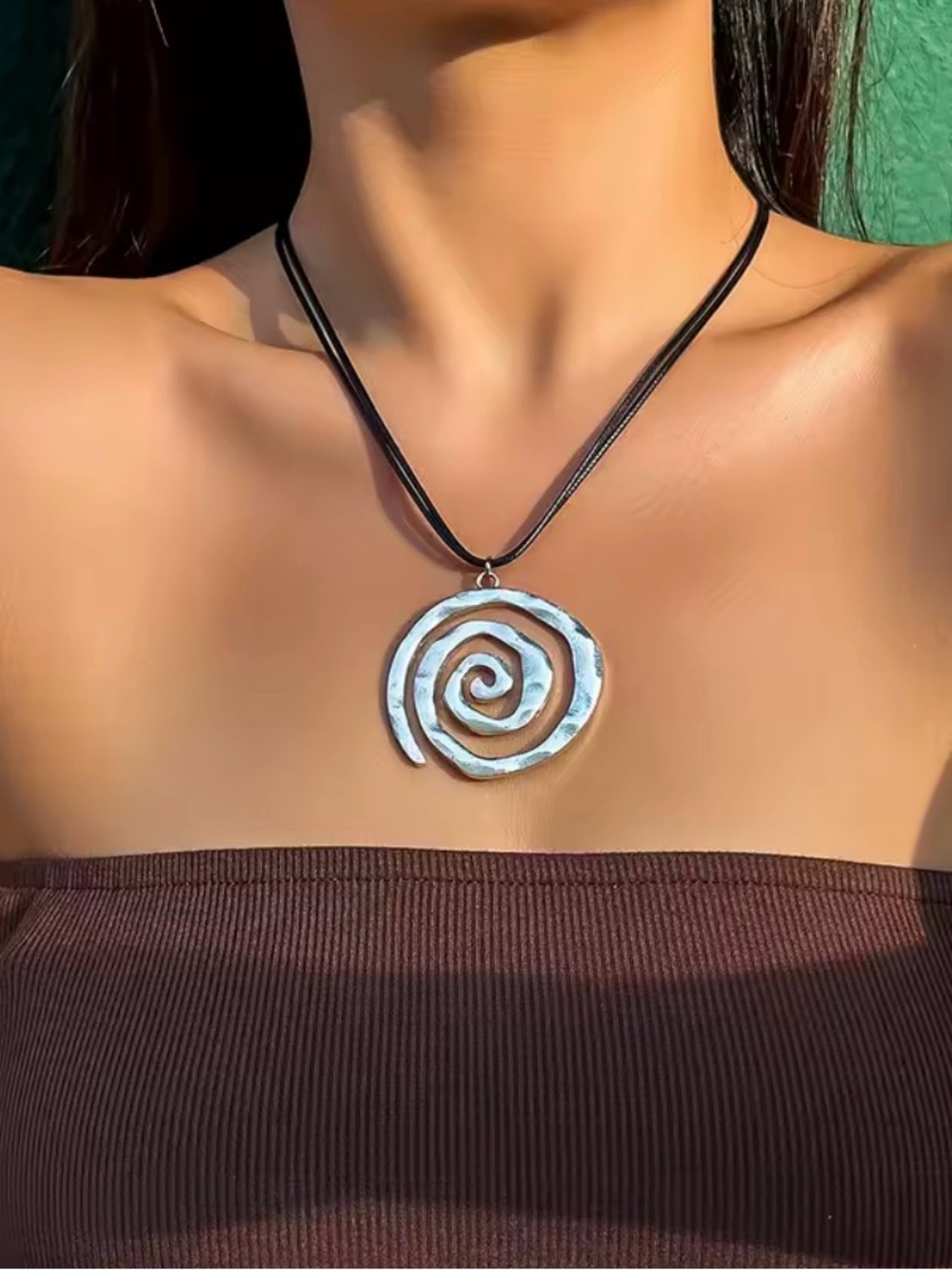 Spiral Pendant Black Cord Necklace